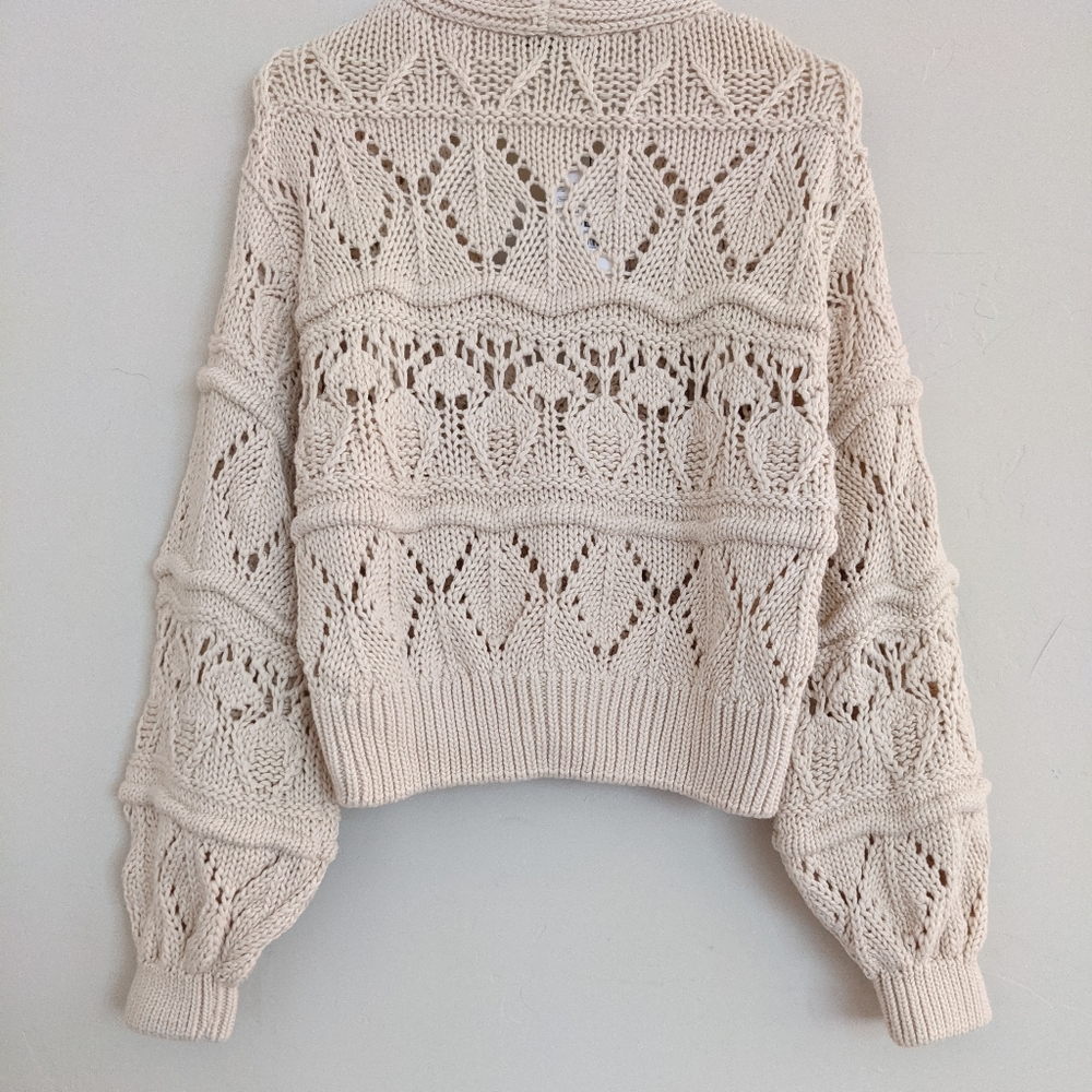 NEW ZARA BEIGE COTTON CARDIGAN WITH PEARL BUTTONS - Picture 14 of 15